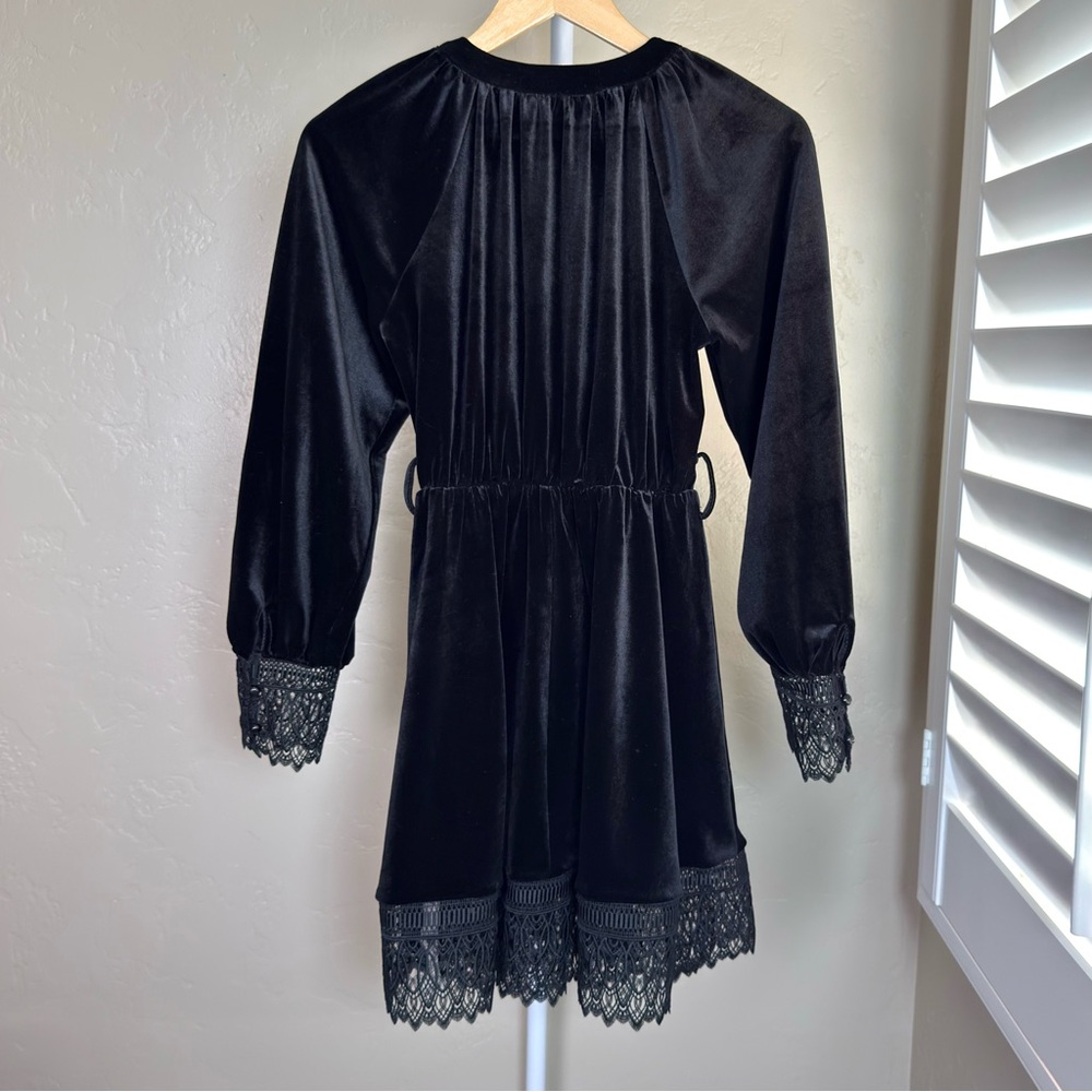 Commense Black Velvet Lace-Trim Mini Dress - Picture 7 of 12